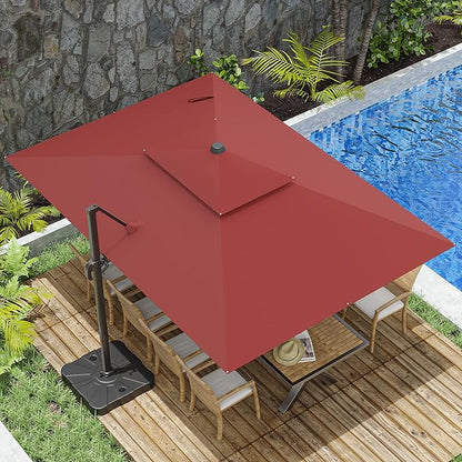10x13FT Cantilever Outdoor Patio Umbrellas, Double Top Large Rectangle Umbrella, Heavy Duty 360° Rotation Offset Outdoor Sun Shade Umbrella for Garden Deck Pool Backyard Patio, Red