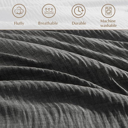 Geniospin King Size Comforter Set- 7 Piece Grey Textured King Bedding Set, Soft Solid Bed in a Bag for All Season, King Comforter Set with Sheets(Grey,102''x90'')