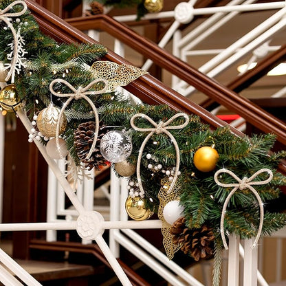 FLAIR GIFTS 12 Pcs 4.3" x 6" 2025 Christmas Bows for Tree Decor, Champagne Gold Sparkly Glitter Rhinestone Bow Ornaments with Twist Tie for Xmas Decoration, Wreath, Garland, Gift Wrapping