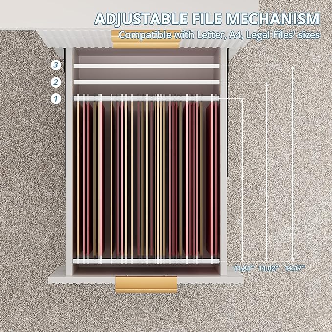 FURSUN 58" Fluted Modern Desk with Storage, Home Office Desk with 1 File Cabinet & 5 Drawers, Wood Executive Computer Writing Desk for Study, Living Room, Bedroom, White