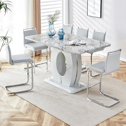Bar Stools Set of 6, 25" Counter Height, Light Grey Faux Leather, Chrome Plated Metal Leg Dining Chair