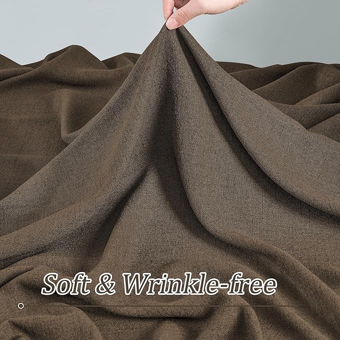 Brown Pleated Linen Curtains 102 Inches Long Farmhouse Semi Sheer Memory Trained Shape Pinch Pleat Drapes with Hooks Back Tab Ripple Fold Curtain for Bedroom Living Room 42x102