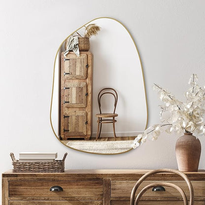 PERFNIQUE Irregular Asymmetrical Wall Mirror Decorative Modern Wall Mounted 27"x19", Gold