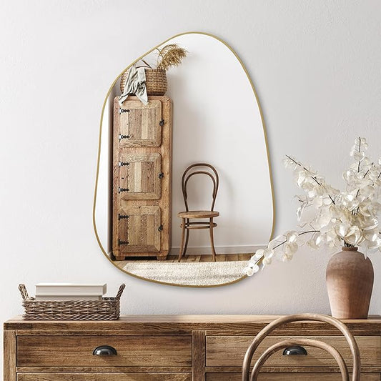 PERFNIQUE Irregular Asymmetrical Wall Mirror Decorative Modern Wall Mounted 27"x19", Gold