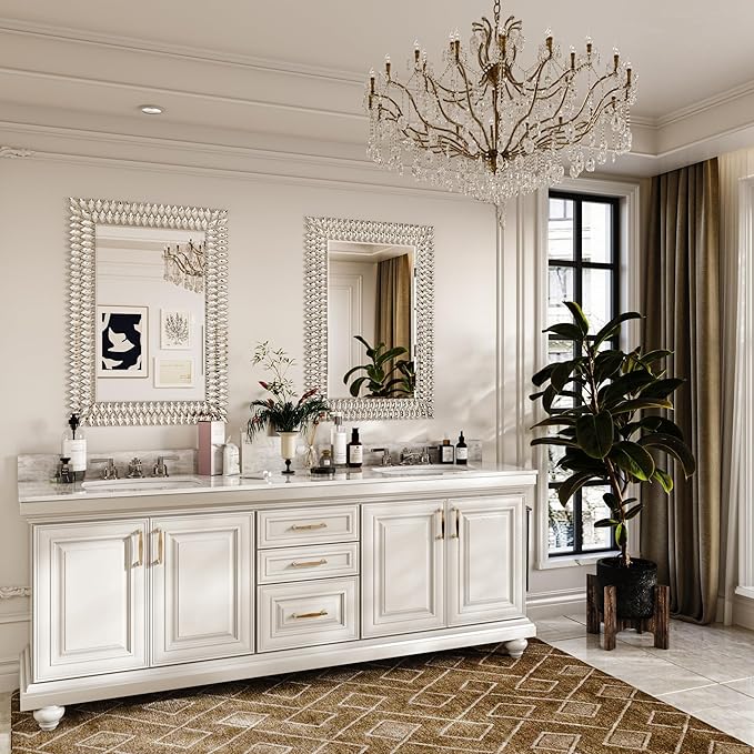 Kelly Miller Large Jeweled Wall Mirror for Wall Decor, 28"x40" Luxury Sparkling Diamond Mirror Beveled Modern Wall Decoration for Bathroom, Living Room, Bedroom, Hallway, Entryway