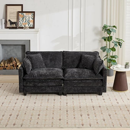 SoarFlash 71.6" Chenille Sectional Sofa, Comfy Modular Loveseat Sofa, Modern 2-Seat Couch Deep Seat Sofa Set for Living Room,Black