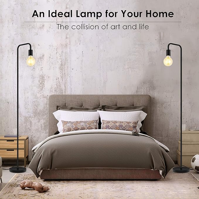 BoostArea Floor Lamp, Industrial Floor Lamp, 63 Inch Standing Lamp, E26 Socket, On/Off Footswitch, Whole Metal, ETL Listed, Modern Small Lamp for Bedroom, Living Room, Minimalist, Vintage, Mid Century