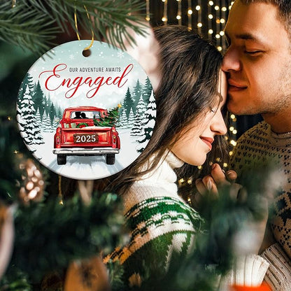 ZAGKOO Engagement Ornament 2025 – First Christmas Engaged Ornament 2025 for Couples – Ceramic Keepsake for Bride to Be, Fiance, and Newly Engaged Women – Party Decoration