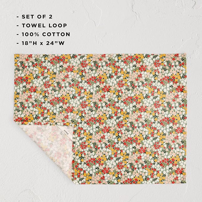 Minted Field of Florals Tea Towels Cotton Kitchen Towels Decorative with Hanging Loop Set of 2 18x28