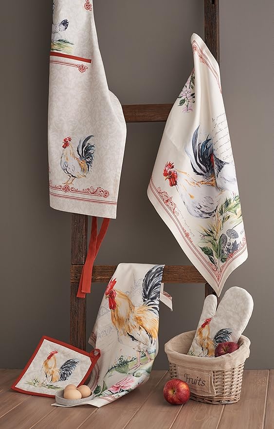 Maison d'Hermine Campagne 100% Cotton Kitchen Towels Basse Cour Set of 2 Absorbent Tea Bar Towels