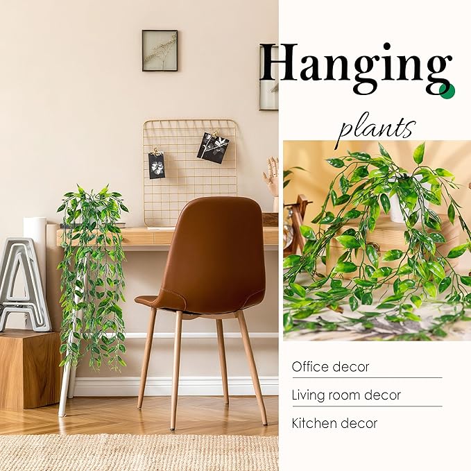Der Rose 8Pcs Fake Plants Hanging Artificial Ivy Vine Faux Eucalyptus Hanging Plants for Home Boho Wall Shelf Indoor Outdoor Decor (White Pots)