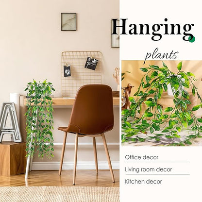 Der Rose 8Pcs Fake Plants Hanging Artificial Ivy Vine Faux Eucalyptus Hanging Plants for Home Boho Wall Shelf Indoor Outdoor Decor (White Pots)