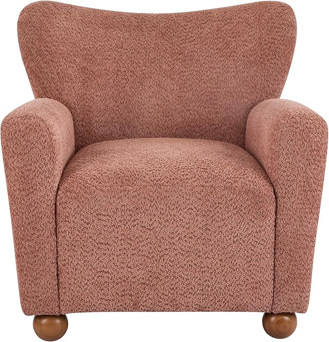Christopher Knight Home Lindy Wingback Accent Chair, Upholstered Armchair with Rounded Wooden Legs, Curved Backrest Single Sofa, Soft Cushion Seating, Comfy Lounge Chair for Living Room, Dusty Coral
