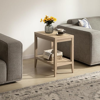 SICOTAS Rattan Nightstands Set of 2 Boho Bedside Tables Narrow End Table Side Table, Light Oak