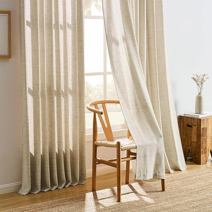 RAIN CITY Beige Pinch Pleated Sheer Curtains 92 Inches Long,W50 x L92 Inch Light Filtering Drapes for Kids Bedroom Nursery Privacy Back Tab with Hooks Semi Sheer Curtain 2 Panels Set
