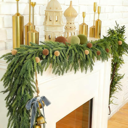Christmas Decorations Artificial Norfolk Pine Garlands 6FT, Real Touch Winter Pine Garland, Green Artificial Greenery Garland for Table, Mantle, Wall, Indoor, Outdoor Decorations