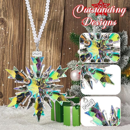 2025 Annual Edition Snowflake Clear Crystal Christmas Ornament, Snowflake Ornaments Display Winter Home Décor Christmas Decor Gift(Colourful)