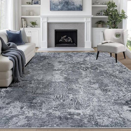 9x12 Area Rugs for Living Room Rug Washable: Abstract Large Rug for Dining Room Bedroom Carpet Non Slip 9 by 12 Indoor Modern Nursery Home Office Black