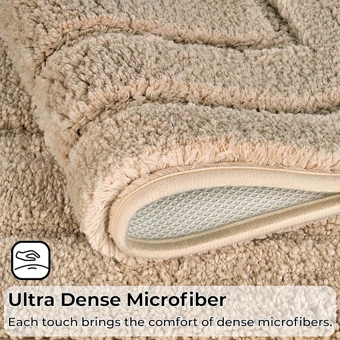 GRANNY SAYS Bathroom Toilet Rugs U Shaped, Bath Mats for Bathroom, Bath Rugs Non Slip Washable, Absorbent Microfiber Toilet Mat, Soft Plush Shaggy, 20" x 24", Khaki