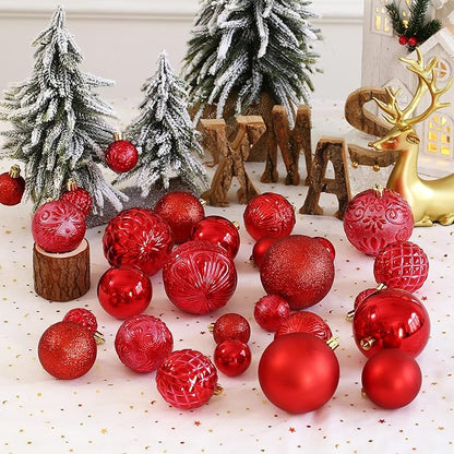 Red Christmas Ball Ornaments Christmas Tree Decorations 36pcs Shatterproof Christmas Ornaments Set with 6 Styles in 3 Sizes(Small Medium Large)
