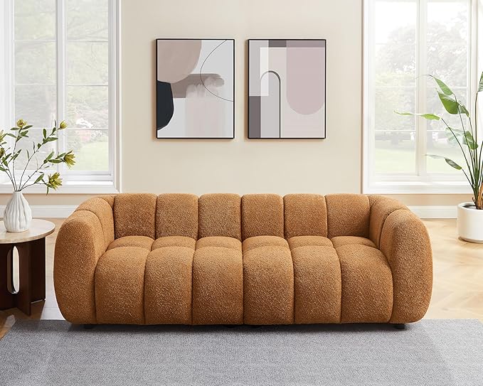 VANOMi 88" Oversized Boucle Sofa, Modern Upholstered Tufted Cloud Couch, Deep Seat Boucle Sofa,Cozy Modern 3 Seater Couch for Living Room, Bedroom, Apartment
