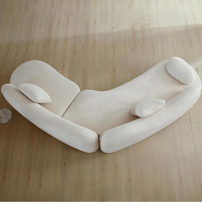 128" Luxury Curved Sectional Sofa with Ottoman, 6-Seater Boucle Couch Cloud Like Modular Sofa, Curved Sofas for Living Room, Luxury Couches with Butterfly Backrest Pillows (White)