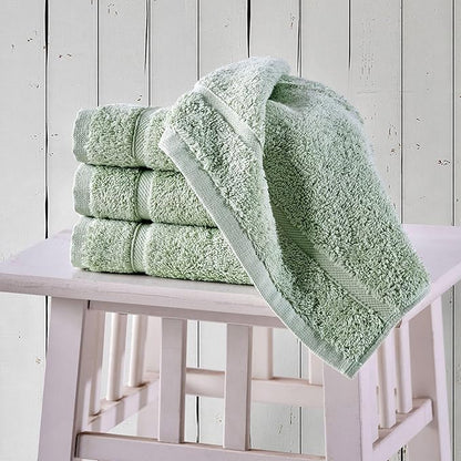 Hammam Linen Washcloth Set Premium Original Turkish Cotton Hotel Quality Bath Towels Face Hand, Green