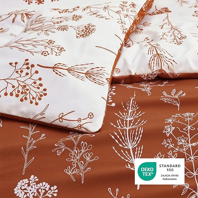 Bedsure Full Comforter Set - Terracotta Bed Set, 3 Pieces Cute Floral Bedding, 1 Soft Reversible Botanical Flowers Comforter and 2 Pillow Shams