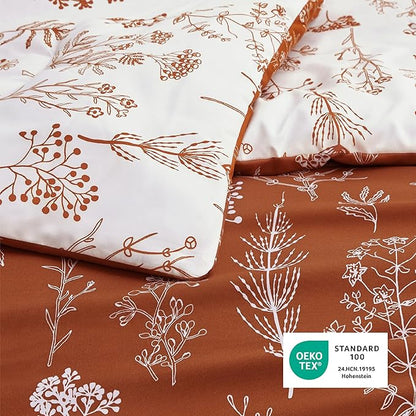 Bedsure Queen Comforter Set - Terracotta Bed Set, 3 Pieces Cute Floral Bedding, 1 Soft Reversible Botanical Flowers Comforter and 2 Pillow Shams