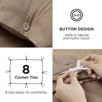 Bedsure Linen Duvet Cover King Size - Linen Cotton Blend Bedding Set, Soft & Cozy, 3 Pieces, 1 Duvet Cover 104x90 and 2 Pillowcases, Brown Color Cooling Bedding, Comforter Sold Separately