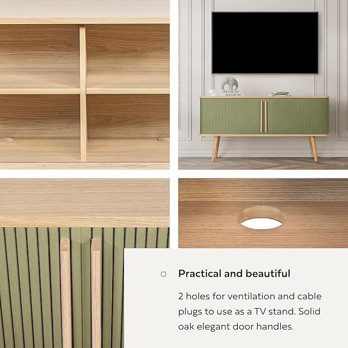 WERMO 53'' Green Cabinet with Doors and Shelves - Green TV Stand, Modern Media Console Table with Storage, Buffet Sideboard Storage Accent Cabinet for Living Room, Office, Entryway and Bedroom (Oak)