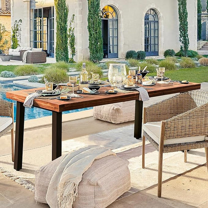 Devoko Home Acacia Wood Dining Table 6-Person Indoor Outdoor Table with Iron Legs, Sandblast Finish, Natural Stained, Rustic Metal, 69 * 33 * 30 inch (Walnut Brown)