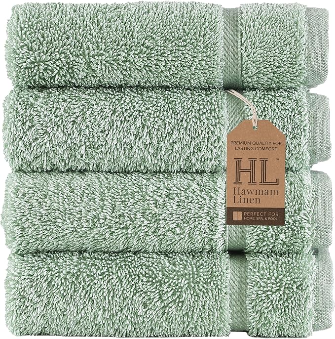 Hammam Linen Washcloth Set Premium Original Turkish Cotton Hotel Quality Bath Towels Face Hand, Green
