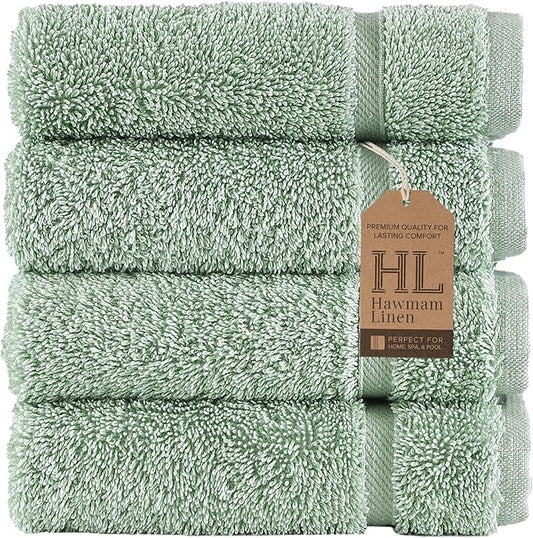Hammam Linen Washcloth Set Premium Original Turkish Cotton Hotel Quality Bath Towels Face Hand, Green
