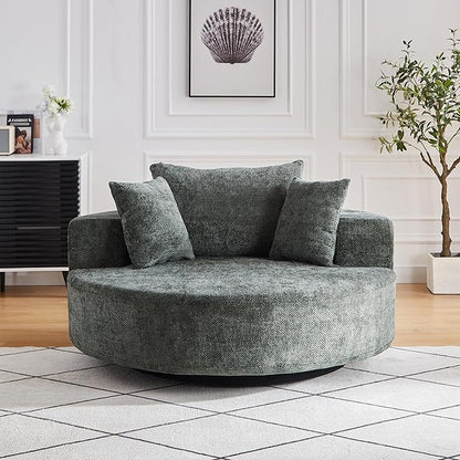 KEIKI 55" Oversized Swivel Accent Chair, Large Barrel Chairs Upholstered Round Swivel Chair, Chenille Single Sofa Armchair, Sleeper Chair for Living Room, Lounge, Green