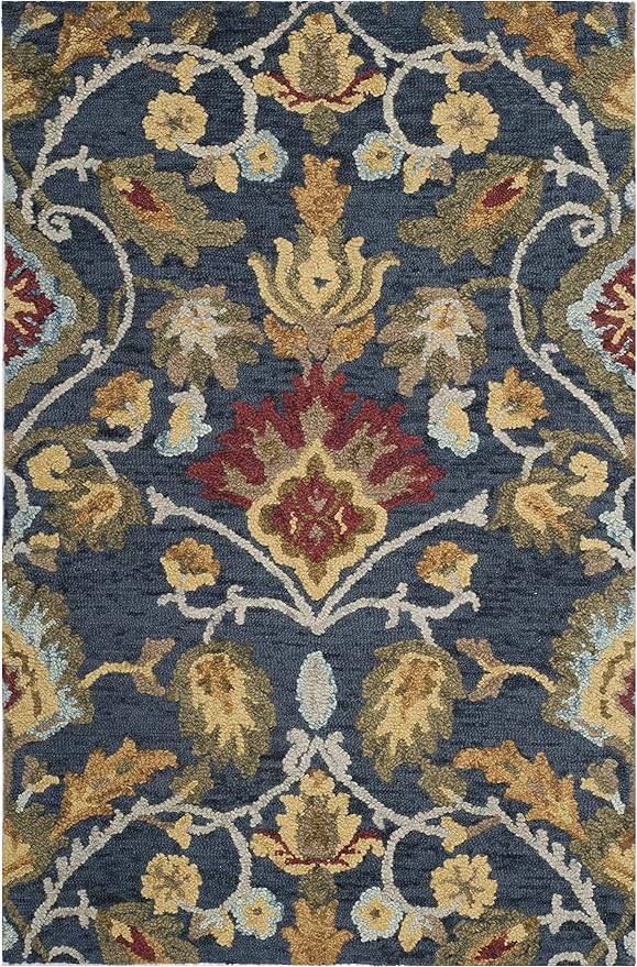 SAFAVIEH Blossom Collection Accent Rug - 2'3" x 4', Navy & Multi, Handmade Wool, Ideal for High Traffic Areas in Entryway, Living Room, Bedroom (BLM402A)