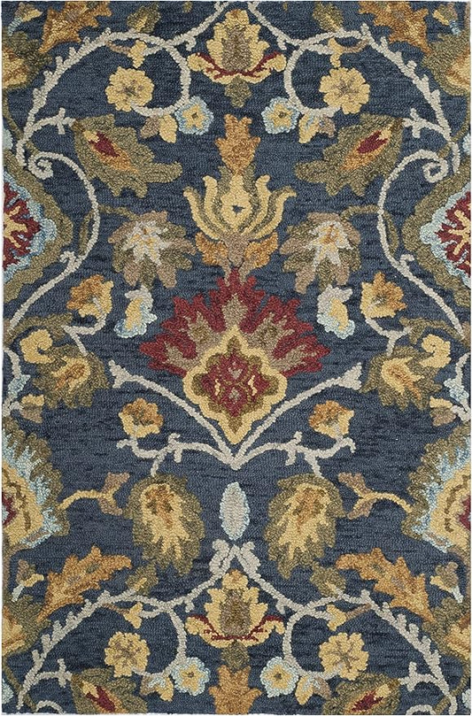 SAFAVIEH Blossom Collection Accent Rug - 2'3" x 4', Navy & Multi, Handmade Wool, Ideal for High Traffic Areas in Entryway, Living Room, Bedroom (BLM402A)