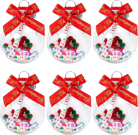 Y1tvei Christmas Ornament Ball Kit - 41Pcs Clear Plastic Fillable DIY Beads Craft Set Pipe Cleaners Pom Poms and Bows Letter Bead Charms Christmas Decor Design, Handmade Making for Party Birthday Gift