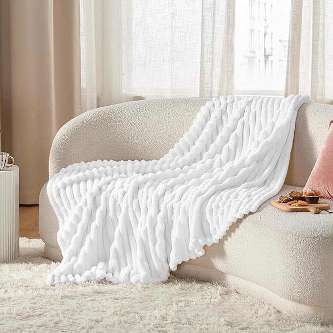 Bedsure GentleSoft White Fleece Blanket for - Cozy Soft Blankets for Women, Cute Small Throws for Girls, 50x70 Inches