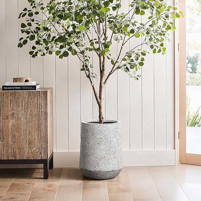 LuxenHome 16" H Round Tall Planter, Large Outdoor Indoor Plant Pot with Drainage Hole and Rubber Plug, Modern Speckled Gray Textured Tapered Flower Pot, Concrete Planter Pot for Home Garden Patio