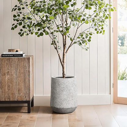 LuxenHome 16" H Round Tall Planter, Large Outdoor Indoor Plant Pot with Drainage Hole and Rubber Plug, Modern Speckled Gray Textured Tapered Flower Pot, Concrete Planter Pot for Home Garden Patio