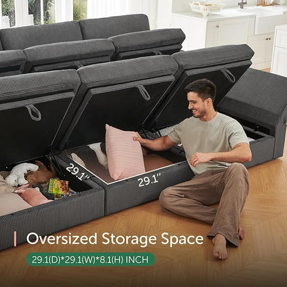 HONBAY Modular Sectional Sofa with Storage Corduroy Couches with Chaise L Shaped Sectional Couches for Living Room,Dark Grey