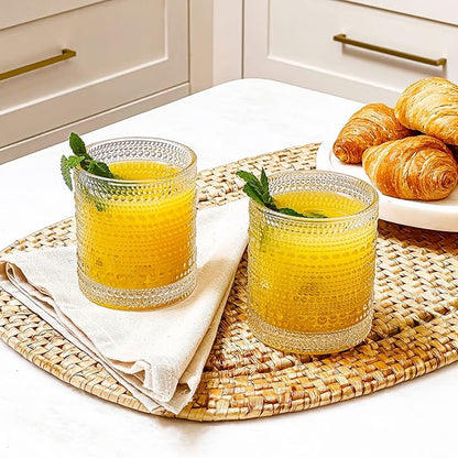 Kate Aspen Beaded Drinking Glasses Set of 6, 10 oz Retro Vintage Glassware - Boho Cocktail Water Juice Glasses, Hostess or Housewarming Gift