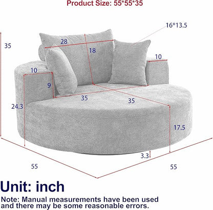 KEIKI 55" Oversized Swivel Accent Chair, Large Barrel Chairs Upholstered Round Swivel Chair, Chenille Single Sofa Armchair, Sleeper Chair for Living Room, Lounge, Black