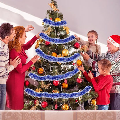 33FT Blue Tinsel Christmas Garland Metallic Twist Shiny Garland for Christmas Tree Decorations, Xmas Holiday Hanging Garland for Home Indoor Outdoor Party Supplies Decor (Blue, White)