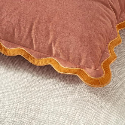 MONDAY MOOSE Decorative Throw Pillow Covers Cushion Cases, Set of 2 Soft Velvet Scalloped Wavy Edge Designs, Mix and Match for Home Decor, Pillow Inserts Not Included (Honey/Pink, 20x20 inch)