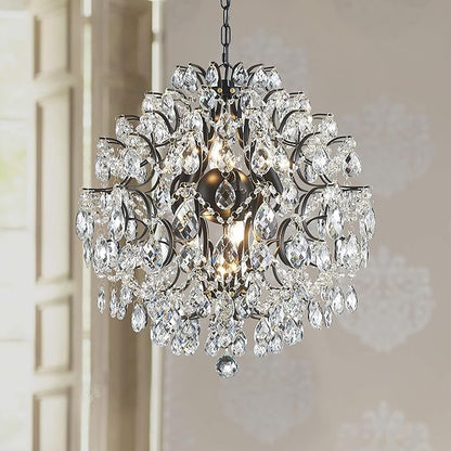 Bestier Modern Pendant Black Chandelier Crystal Raindrop Lighting Ceiling Light Fixture Lamp for Dining Room Bathroom Bedroom Livingroom 6 E12 Bulbs Required D19 in x H21 in