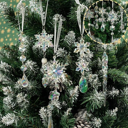 32pcs Christmas Decoration Crystal Ornaments - Iridescent Christmas Tree Ornaments Acrylic Snowflakes Drop Icicle Pendants Hanging Ornaments for Xmas Tree Winter Holiday Frozen Party Decorations