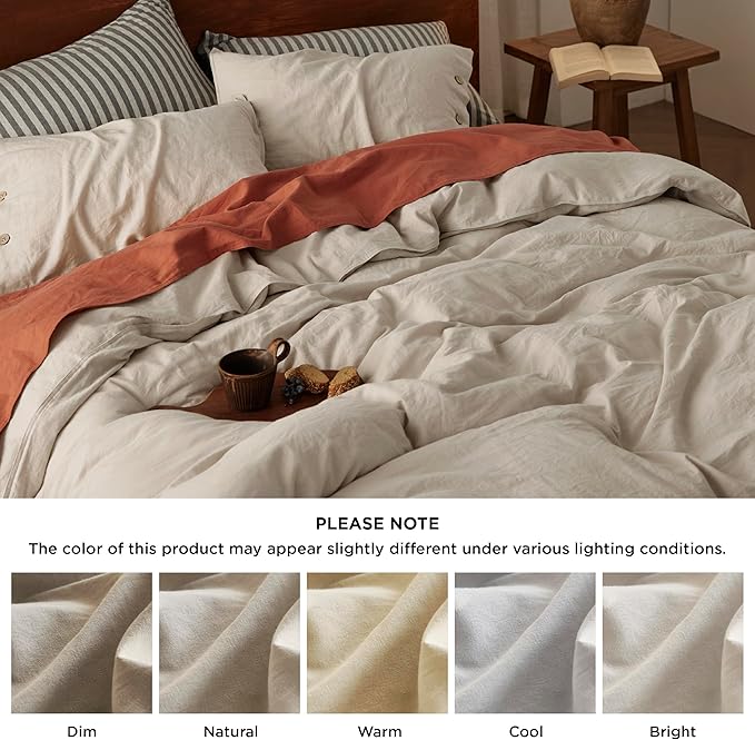 Bedsure Linen Duvet Cover King Size - Linen Cotton Blend Bedding Set, Soft & Cozy, 3 Pieces, 1 Duvet Cover 104x90 Inches and 2 Pillowcases, Natural Color Cooling Bedding, Comforter Sold Separately