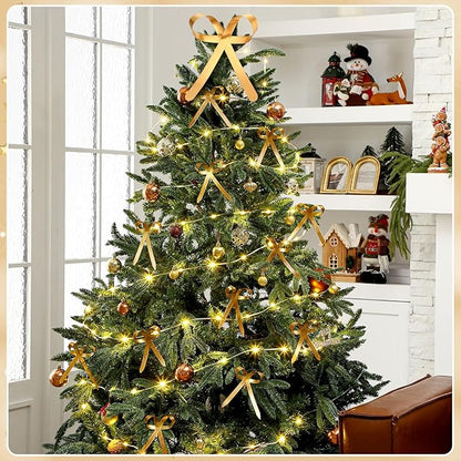 12 Pcs 2025 Metal Christmas Bow Ornaments for Christmas Tree Garland Wreath Bulk Bow with Clip Ornament Vintage Indoor Outdoor Home Xmas Party Decorations, 4 x 5 Inches (Old Gold)